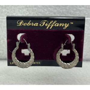 VTG 90s Twisted Hoop Earrings Silver Tone Antique Finish Debra Tiffany NOS